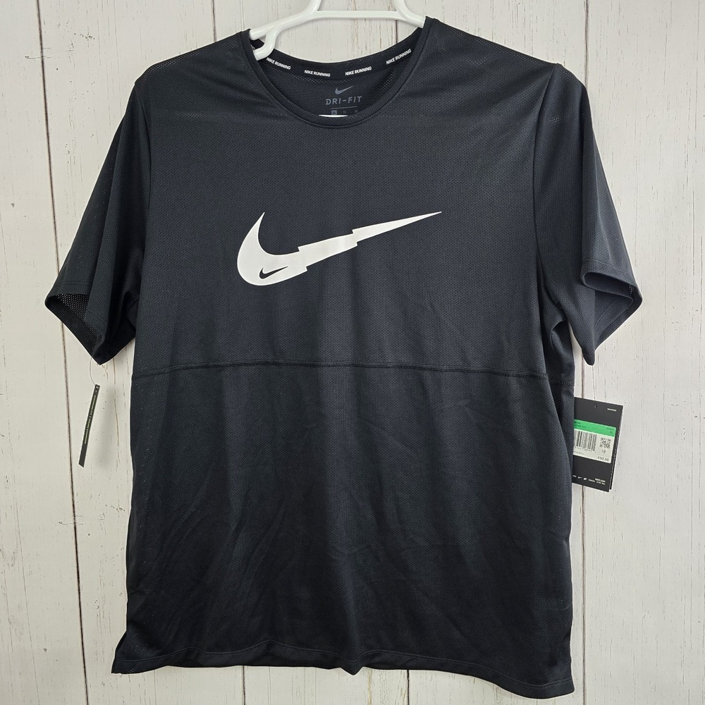 Nike Running Tee TShirt Mens XL  Dry Fit Black White Swoosh Sportwear
